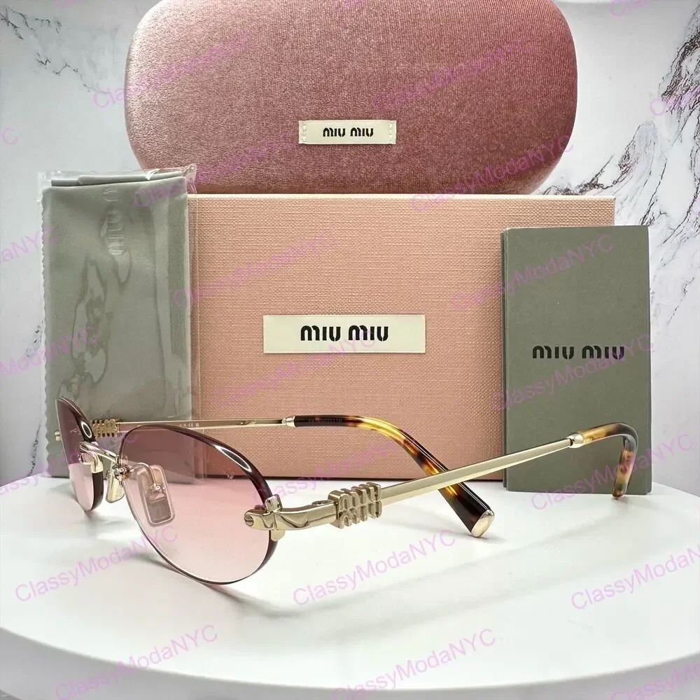 New MIU MIU Sunglasses Gold Metal Pink Oval Authentic Gradient MIU MIU